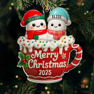 Custom Acrylic Ornament - Personalized Christmas Birthday Gifts For Mom, Dad, Kids - Cocoa Cuddles With Family