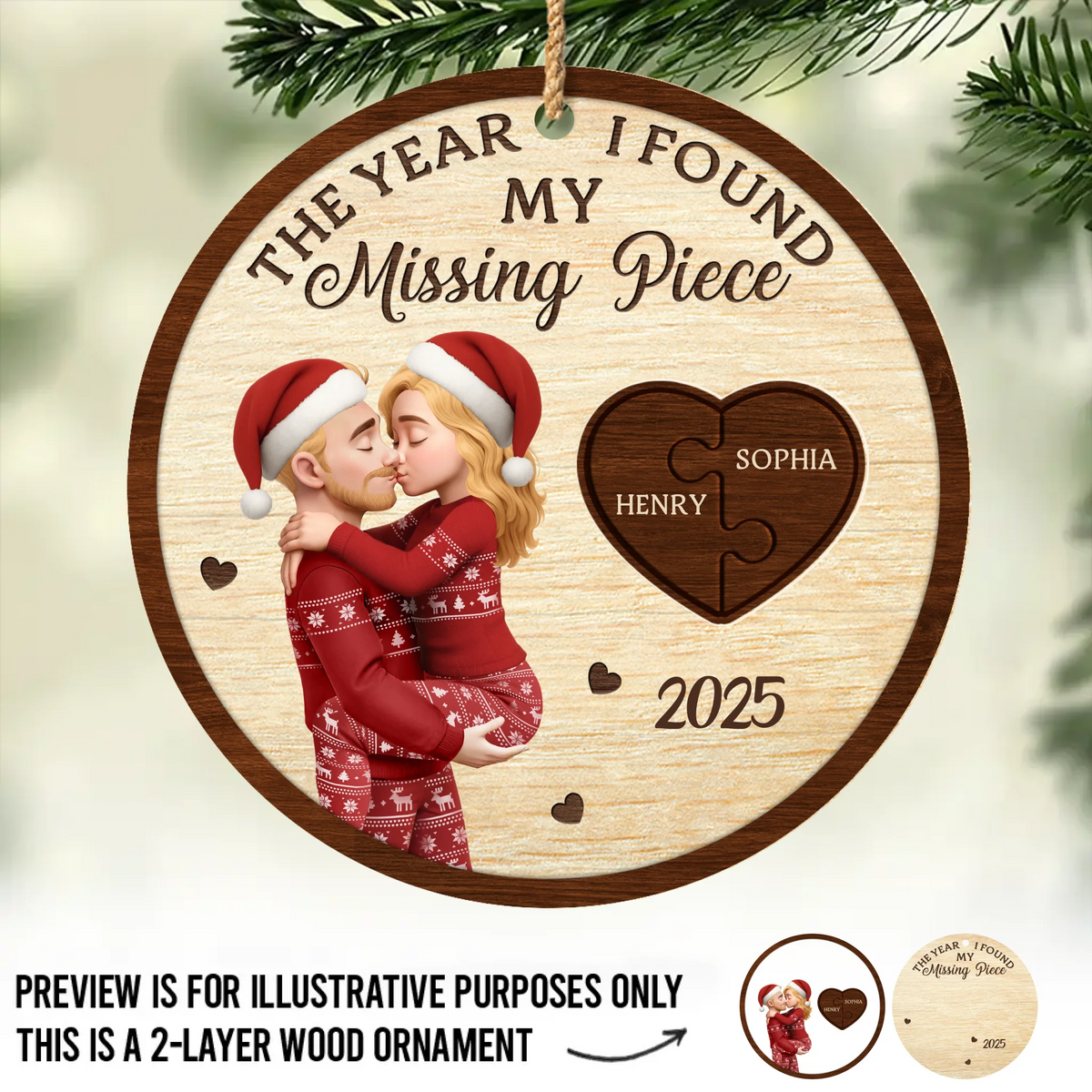 Custom Double Layer Wooden Ornament - Personalized Anniversary Christmas Wedding Gifts For Husband And Wife, Him And Her - Puzzle Of Love, Solved With You