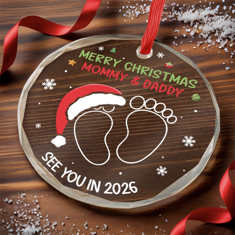Custom Circle Glass Ornament - Personalized Christmas Baby Shower, Gender Reveal Gifts For New Moms, New Dads, New Parents - A New Chapter Of Love