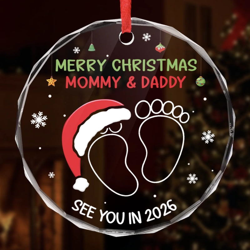Custom Circle Glass Ornament - Personalized Christmas Baby Shower, Gender Reveal Gifts For New Moms, New Dads, New Parents - A New Chapter Of Love