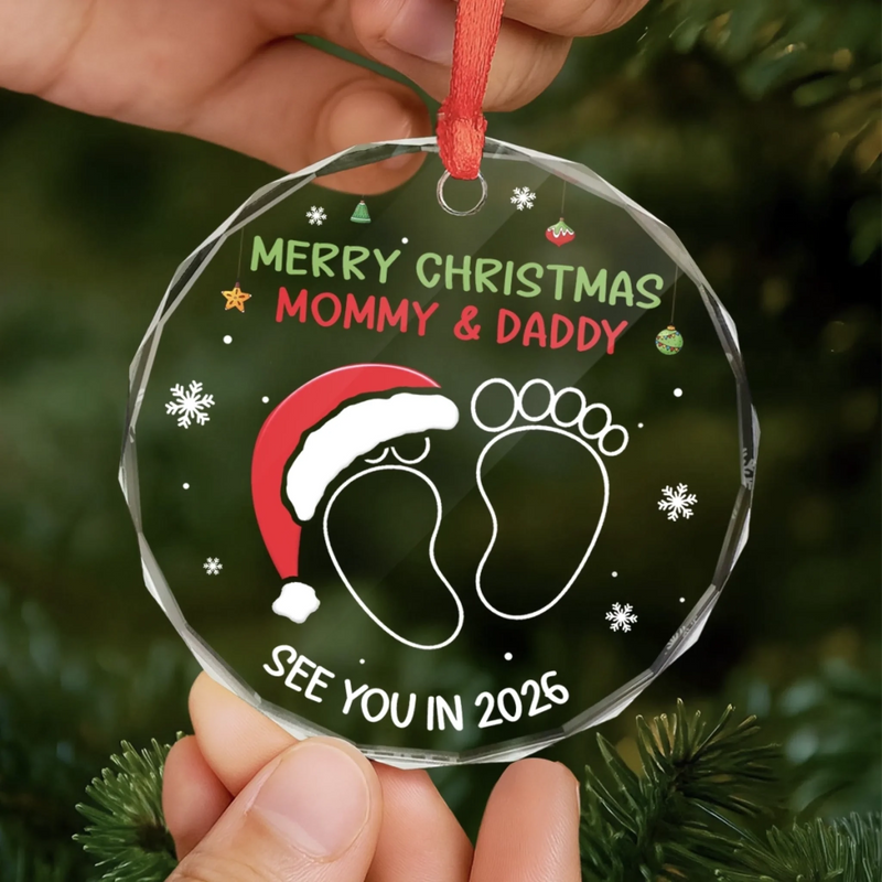 Custom Circle Glass Ornament - Personalized Christmas Baby Shower, Gender Reveal Gifts For New Moms, New Dads, New Parents - A New Chapter Of Love