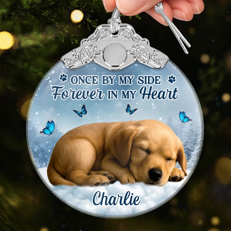 Custom Photo Glass Ornament - Personalized Pet Christmas Memorial Sympathy Gifts For Dogs, Cats - Loyal Friend Loved Beyond Time