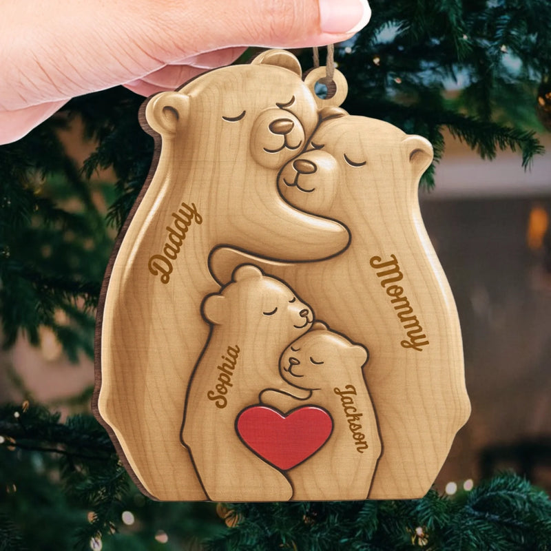 Custom Wood Ornament - Personalized Christmas Birthday Gifts For Mom, Dad, Kids - Our Little Bear Clan