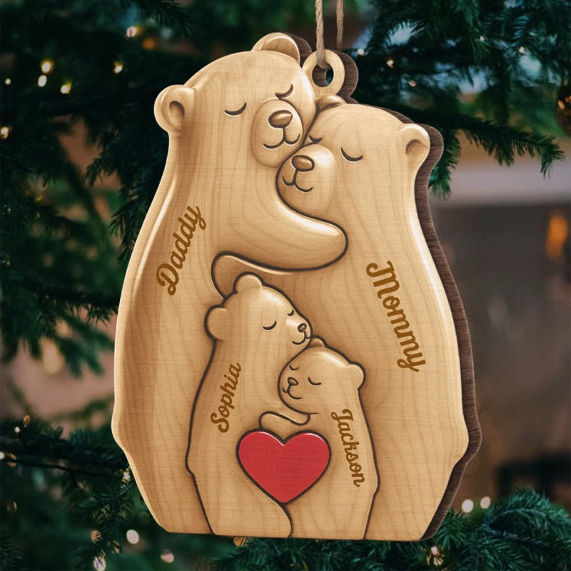 Custom Wood Ornament - Personalized Christmas Birthday Gifts For Mom, Dad, Kids - Our Little Bear Clan