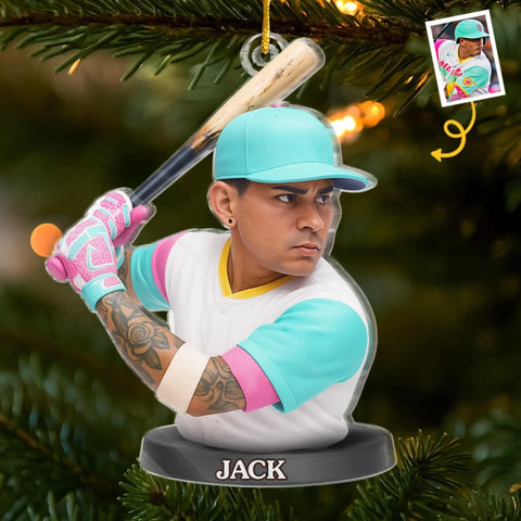 Custom Photo Acrylic Ornament - Personalized Christmas Birthday Sport Gifts For Sports Lovers - Holiday Homerun Hitter