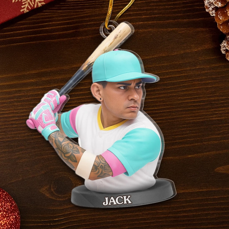 Custom Photo Acrylic Ornament - Personalized Christmas Birthday Sport Gifts For Sports Lovers - Holiday Homerun Hitter
