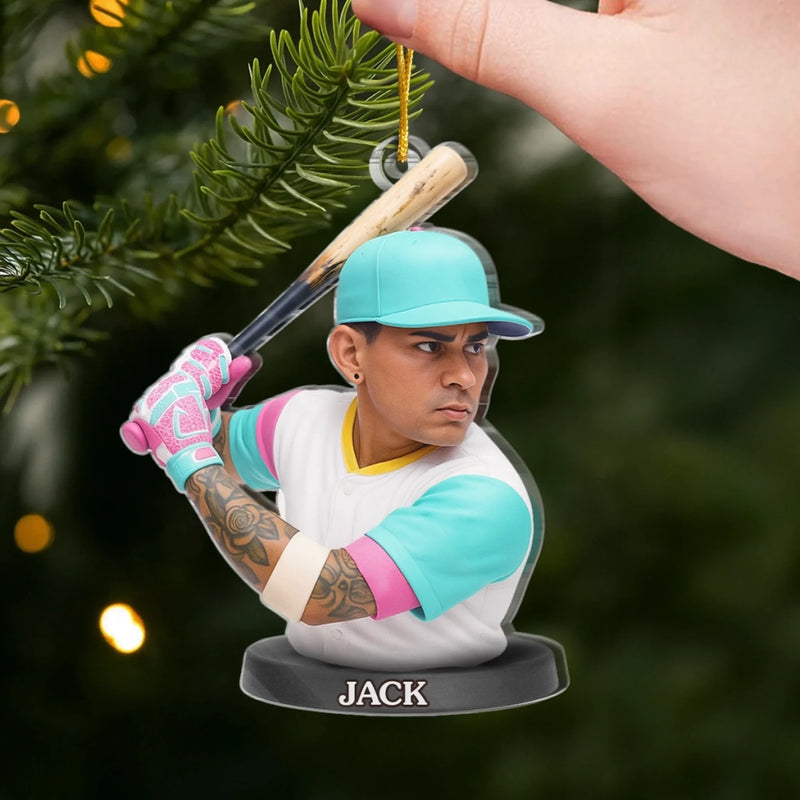 Custom Photo Acrylic Ornament - Personalized Christmas Birthday Sport Gifts For Sports Lovers - Holiday Homerun Hitter