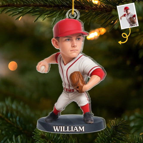 Custom Photo Acrylic Ornament - Personalized Christmas Birthday Sport Gifts For Sports Lovers - Born To Pitch, Built To Win