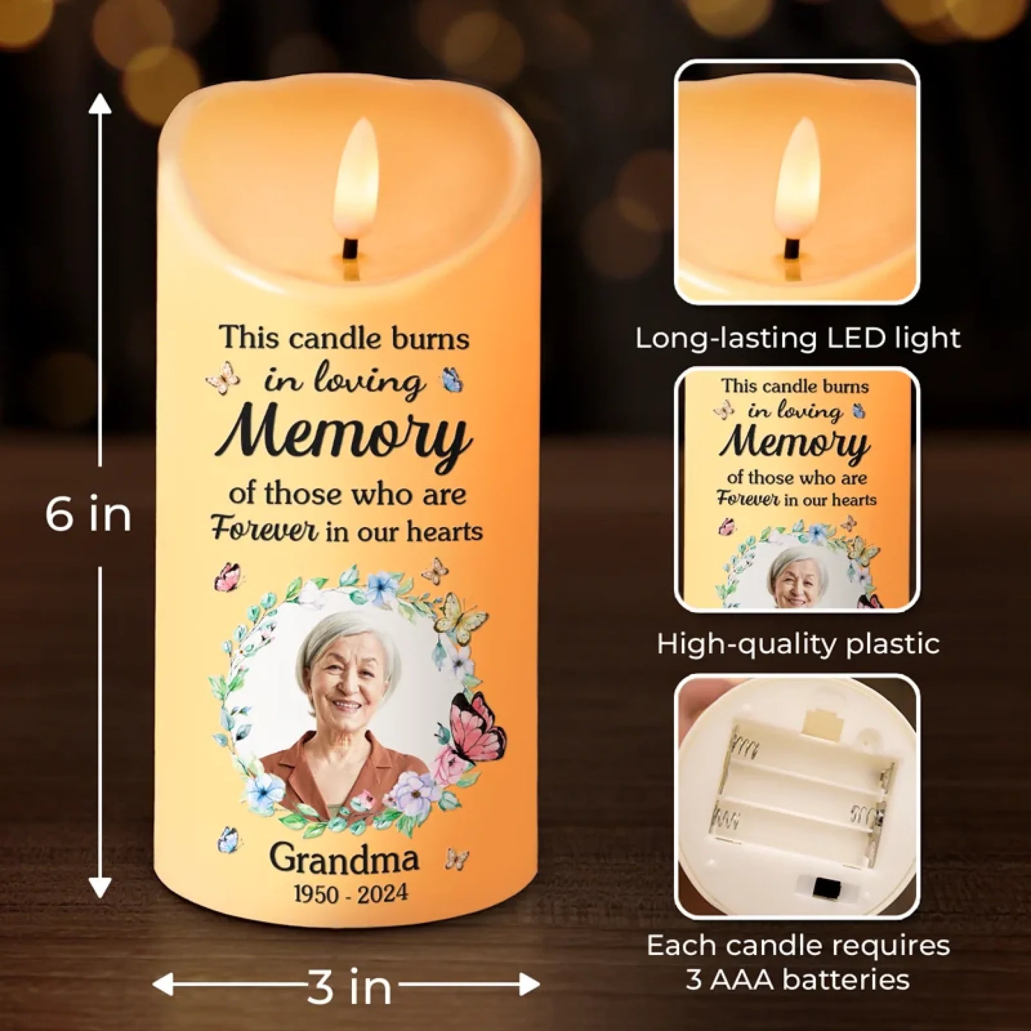 Personalized Photo LED Memorial Candle - Flameless Bereavement Candle With Custom Picture