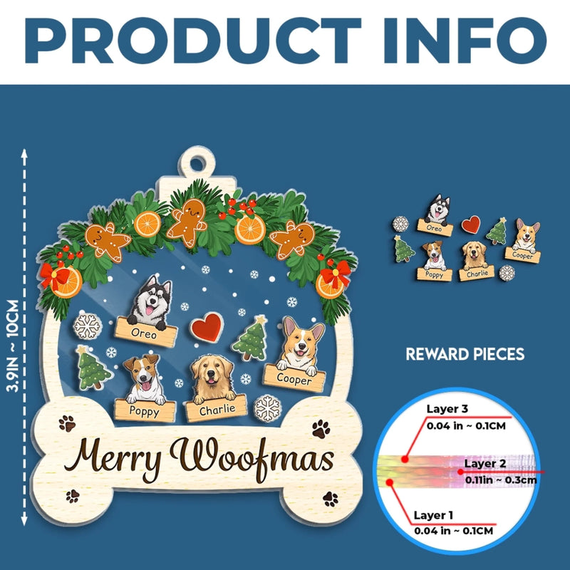 Custom 3 Layers Shaker Ornament - Personalized  Christmas Birthday Gifts For Dog Lovers, Dog Dad And Mom - Woofing You A Merry Holiday