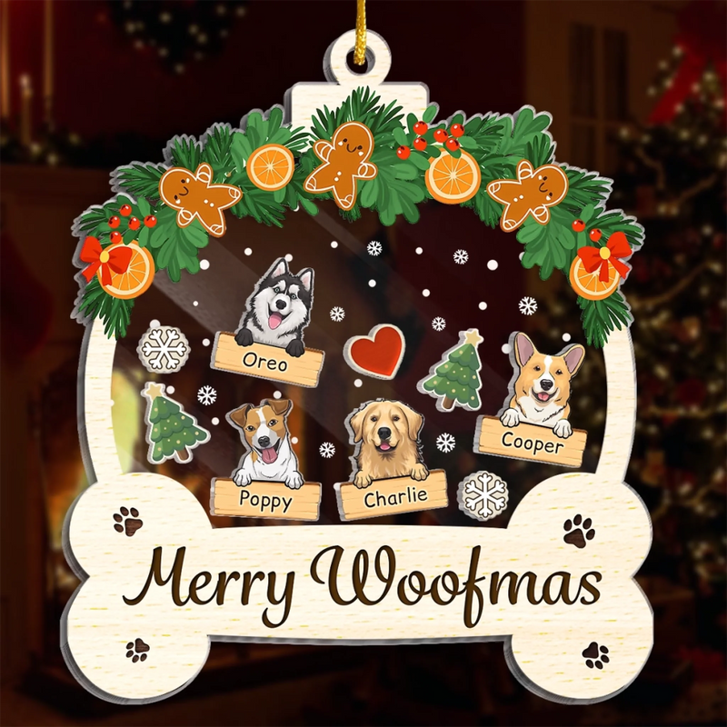 Custom 3 Layers Shaker Ornament - Personalized  Christmas Birthday Gifts For Dog Lovers, Dog Dad And Mom - Woofing You A Merry Holiday