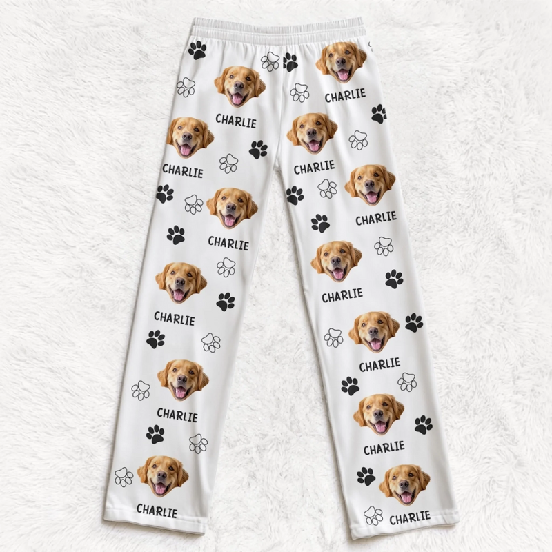 Custom Photo Pajama Pants - Personalized  Christmas Birthday Gifts For Dog Cat Lovers, Dog Dad And Mom, Cat Owners - Cozy Nights, Puppy Vibes