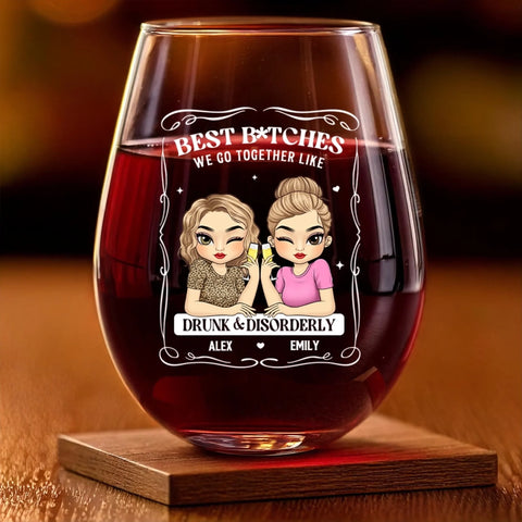Custom Wine Glass - Personalized Best Friend Birthday Gifts For Women, Besties, Sisters, BFF - Together We Shine Brighter