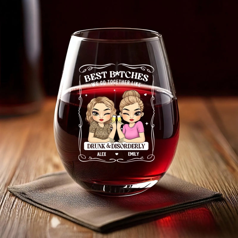 Custom Wine Glass - Personalized Best Friend Birthday Gifts For Women, Besties, Sisters, BFF - Together We Shine Brighter