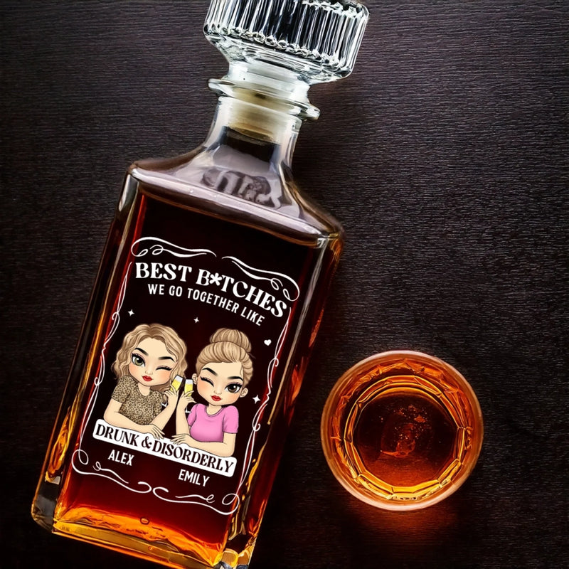 Custom Glass Whiskey Bottle - Personalized Best Friend Birthday Gifts For Women, Besties, Sisters, BFF , Wine, Bourbon, Whiskey Lovers - Forever Drunk On Friendship
