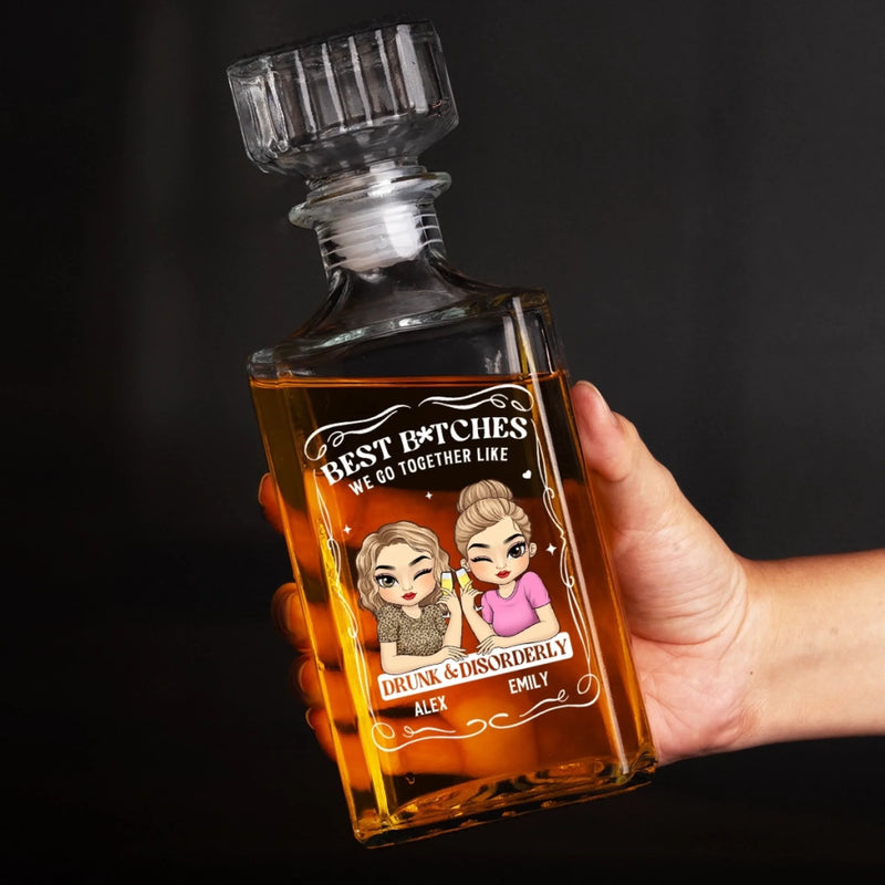 Custom Glass Whiskey Bottle - Personalized Best Friend Birthday Gifts For Women, Besties, Sisters, BFF , Wine, Bourbon, Whiskey Lovers - Forever Drunk On Friendship