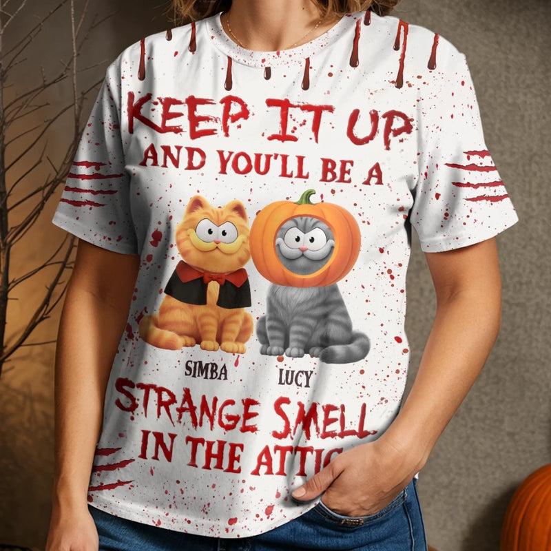 Custom Unisex T-shirt - Personalized Halloween  Birthday Gifts For Cat Lovers, Cat Mom And Dad - Blood Stains, Fur Stains