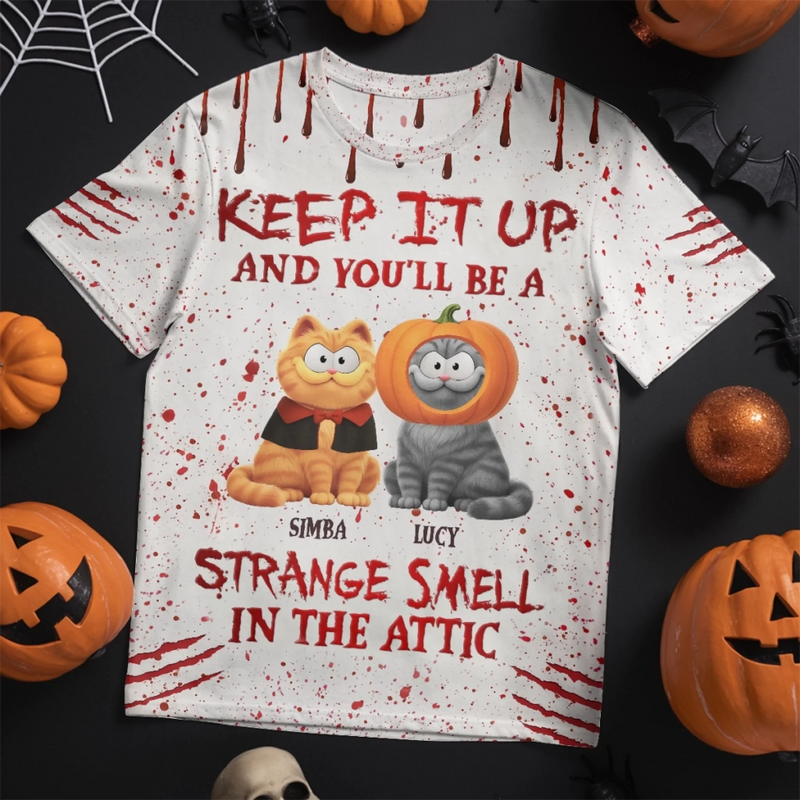 Custom Unisex T-shirt - Personalized Halloween  Birthday Gifts For Cat Lovers, Cat Mom And Dad - Blood Stains, Fur Stains