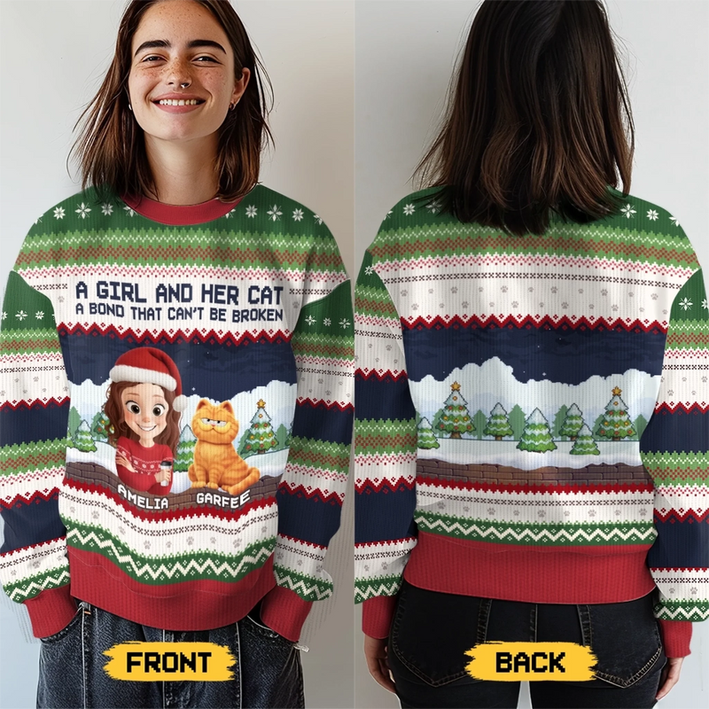 Custom Unisex Ugly Sweatshirt - Personalized  Christmas Birthday Gifts For Cat Lovers, Cat Mom And Dad - Whiskers In The Snow