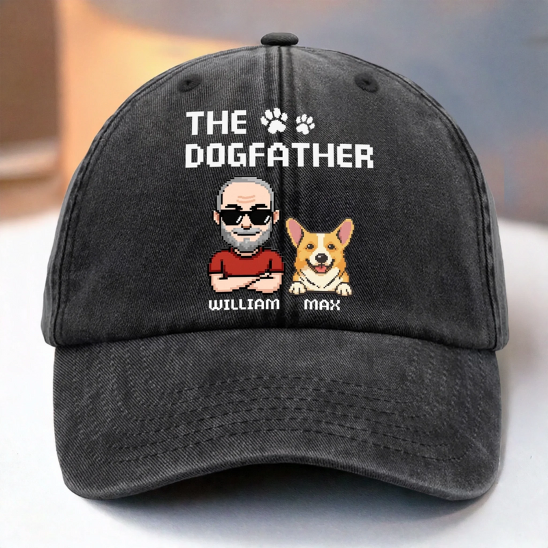 Custom Vintage Washed Denim Baseball Cap - Personalized Birthday Gifts For Dog Lovers, Dog Dad And Mom - The Dogfather, The Protector