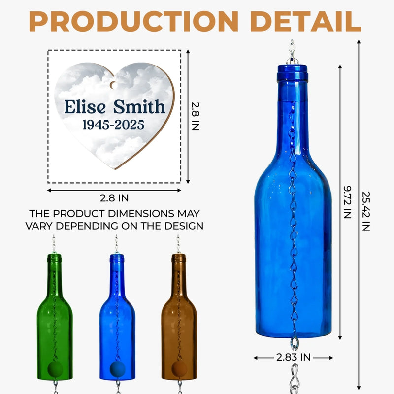 Custom Photo Wine Bottle Wind Chime - Personalized Memorial Sympathy Gifts For Loss Of Mom, Dad - Whispers Of You Live On