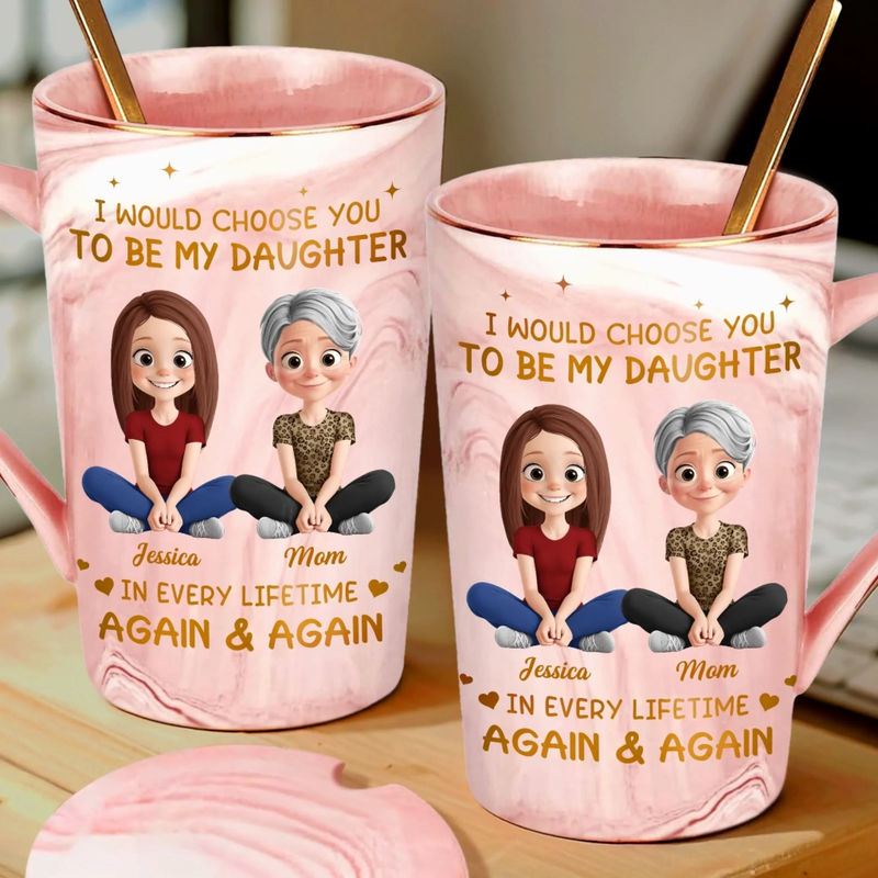 Custom 14oz Marble Mug - Personalized Birthday Gifts For Mom, Daughter - Mother Daughter Bond Shines Bright