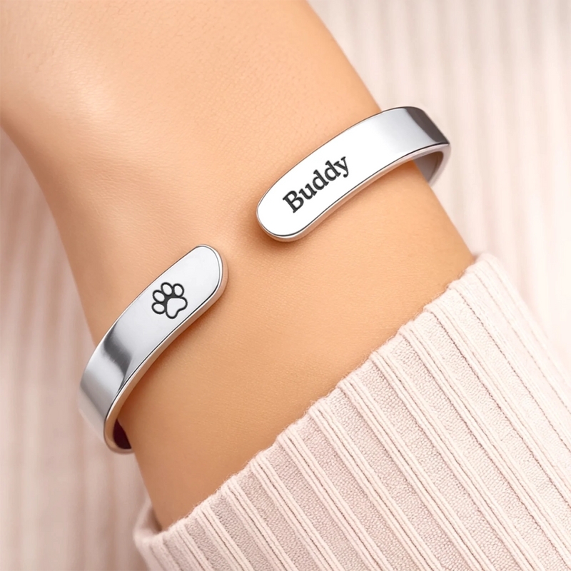 Custom Engraved Stainless Steel Cuff Bracelet - Personalized Pet Memorial Sympathy Gifts For Dogs, Cats - My Best Friend, My Angel