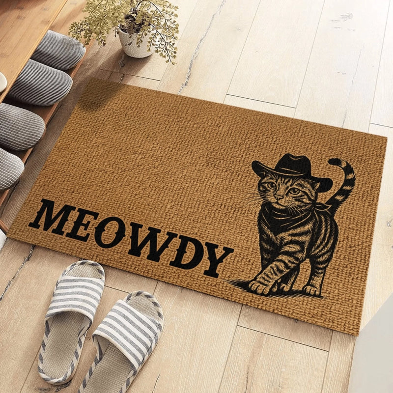 Custom Photo Home Decor Decorative Mat - Personalized Birthday Gifts For Cat Lovers, Cat Mom And Dad - Home Of The Cowboy Cat