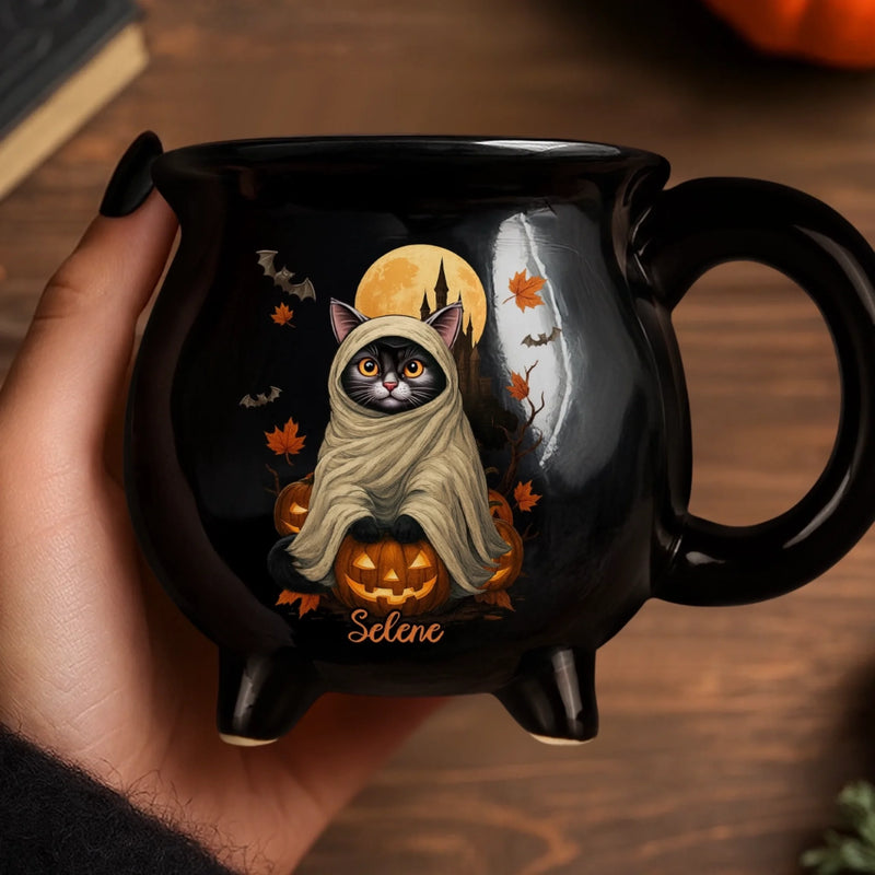 Custom 12oz Ceramic Cauldron Coffee Mug - Personalized Halloween Witchy Gifts For Besties, Sisters, BFF, Family, Yourself - Potion And Purrs