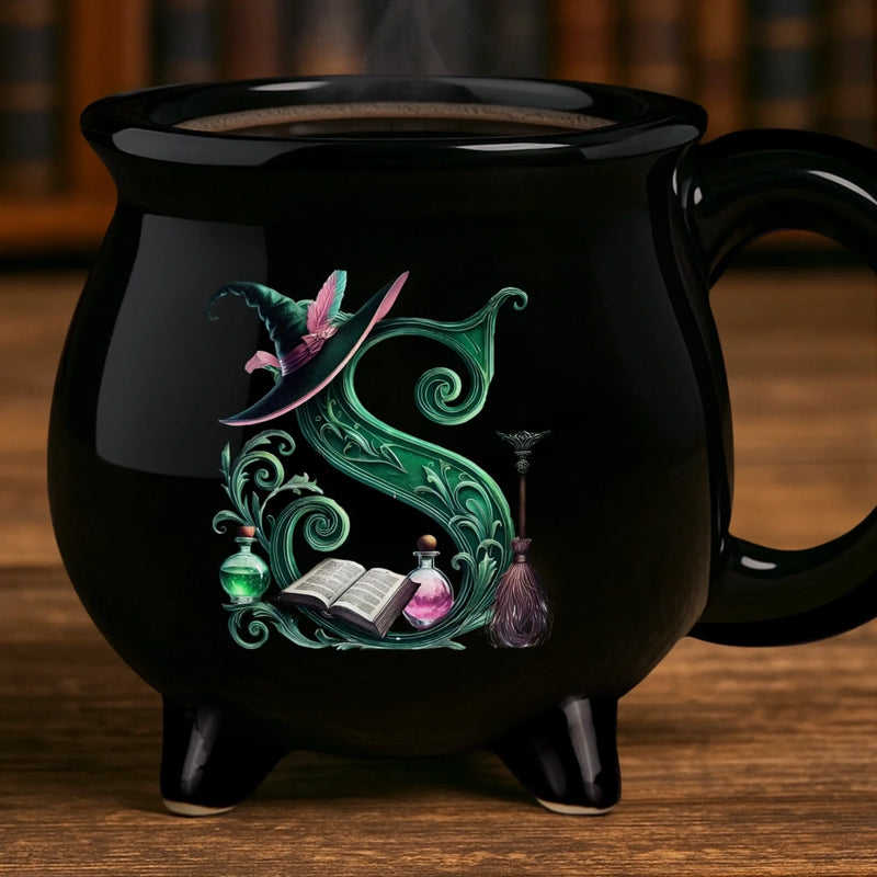 Custom 12oz Ceramic Cauldron Coffee Mug - Personalized Halloween Witchy Gifts For Besties, Sisters, BFF, Family, Yourself - Just A Witch, Sipping On Trouble