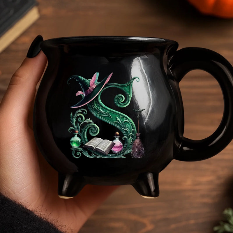 Custom 12oz Ceramic Cauldron Coffee Mug - Personalized Halloween Witchy Gifts For Besties, Sisters, BFF, Family, Yourself - Just A Witch, Sipping On Trouble