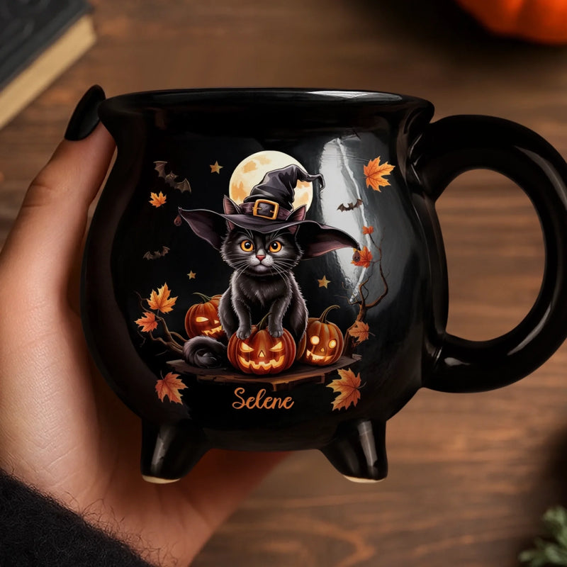 Custom 12oz Ceramic Cauldron Coffee Mug - Personalized Halloween Witchy Gifts For Besties, Sisters, BFF, Family, Yourself - Purrfectly Spooky