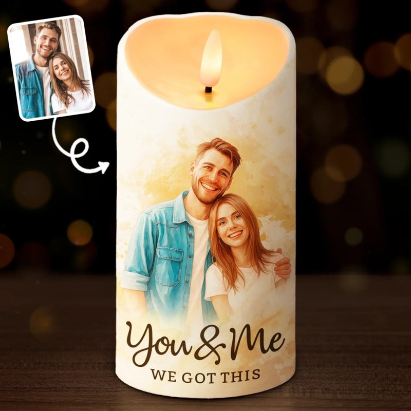 Custom Photo Watercolor LED Candle - Personalized Anniversary Wedding Gifts For Husband And Wife, Him And Her - Our Love Lights The Way