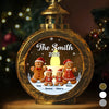 Custom Candlelight Lantern Ornament -  Personalized Christmas Birthday Gifts For Mom, Dad, Kids - A Gingerbread Family In Snow