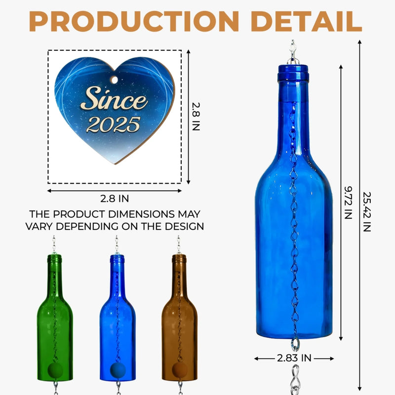 Custom Wine Bottle Wind Chime - Personalized Anniversary Wedding Gifts For Husband And Wife, Him And Her - Forever Begins With Us