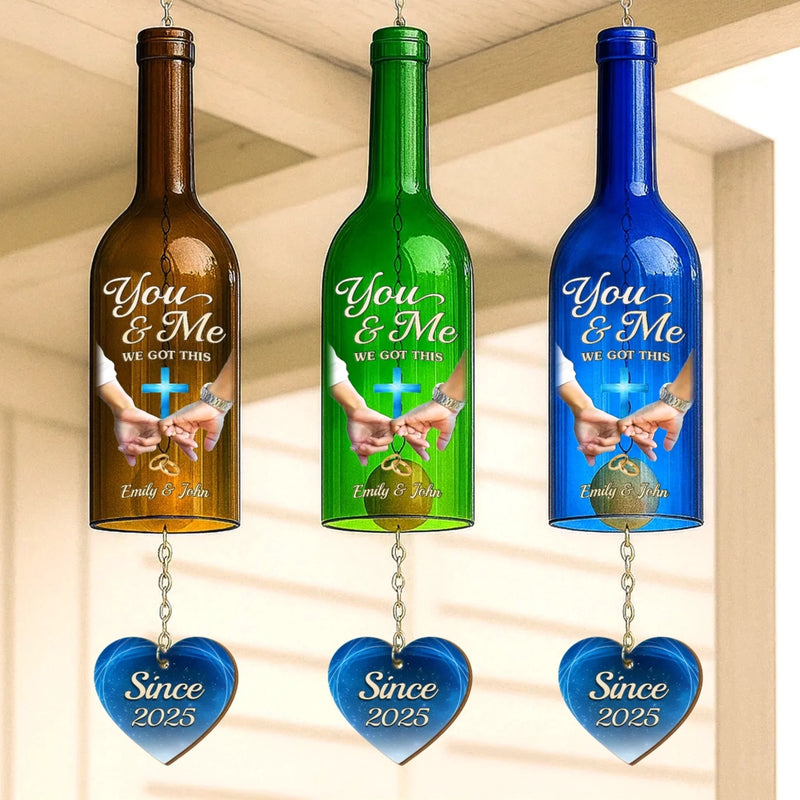 Custom Wine Bottle Wind Chime - Personalized Anniversary Wedding Gifts For Husband And Wife, Him And Her - Forever Begins With Us