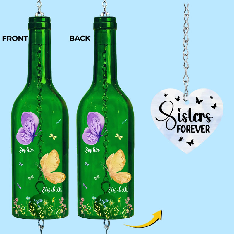 Custom Wine Bottle Wind Chime - Personalized Best Friend Birthday Gifts For Women, Besties, Sisters, BFF - Sisters Make Life Beautiful