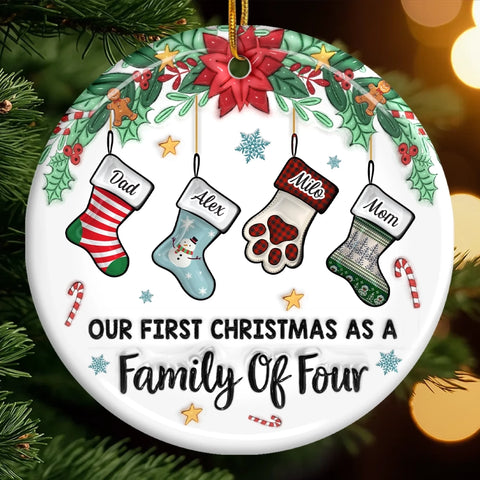 Custom First Christmas Ceramic Ornament - Personalized Christmas Birthday Gifts For Mom, Dad, Brother, Sister, Kids - Our Family’s First Christmas Magic