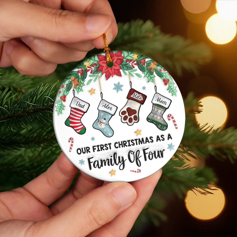 Custom First Christmas Ceramic Ornament - Personalized Christmas Birthday Gifts For Mom, Dad, Brother, Sister, Kids - Our Family’s First Christmas Magic