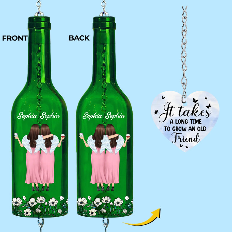 Custom Wine Bottle Wind Chime - Personalized Best Friend Birthday Gifts For Women, Besties, Sisters, BFF - No Limits To Friendship