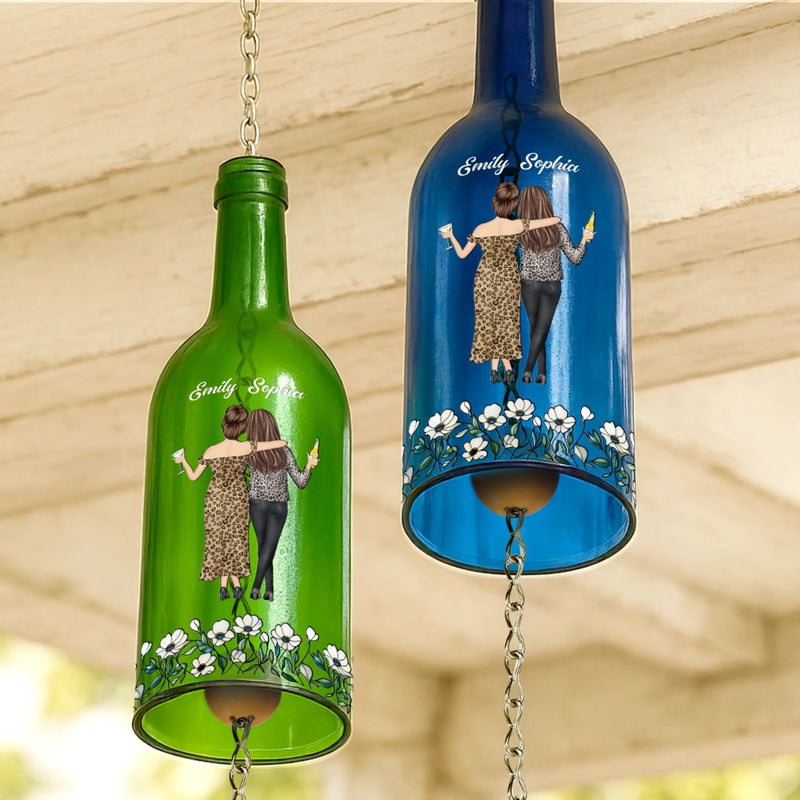 Custom Wine Bottle Wind Chime - Personalized Best Friend Birthday Gifts For Women, Besties, Sisters, BFF - No Limits To Friendship