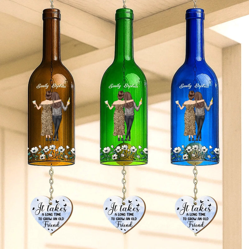 Custom Wine Bottle Wind Chime - Personalized Best Friend Birthday Gifts For Women, Besties, Sisters, BFF - No Limits To Friendship