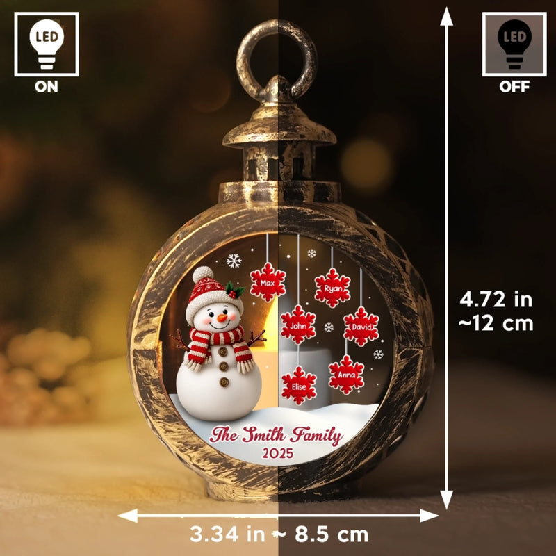 Custom Snowman Candlelight Lantern Ornament -  Personalized Christmas Birthday Gifts For Mom, Dad, Brother, Sister, Kids - Memories Grow Strong With Family