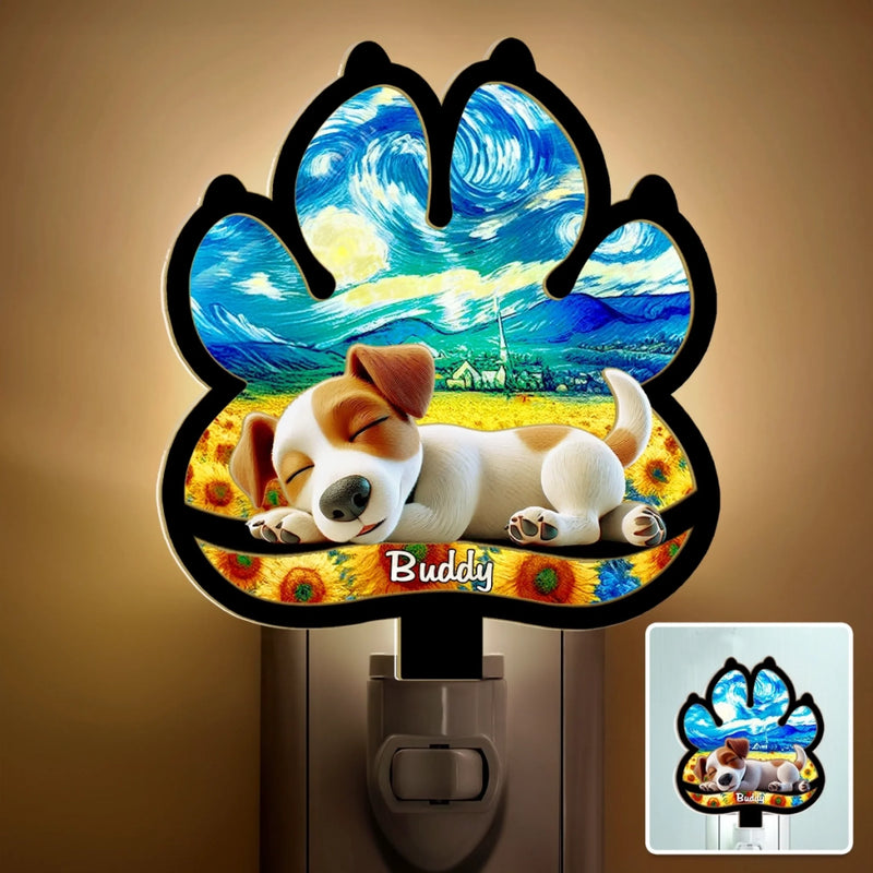 Custom Starry Night Wood And Acrylic Night Light - Personalized Pet Memorial Sympathy Gifts For Dogs - Forever Loved Never Forgotten