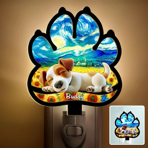 Custom Starry Night Wood And Acrylic Night Light - Personalized Pet Memorial Sympathy Gifts For Dogs - Forever Loved Never Forgotten