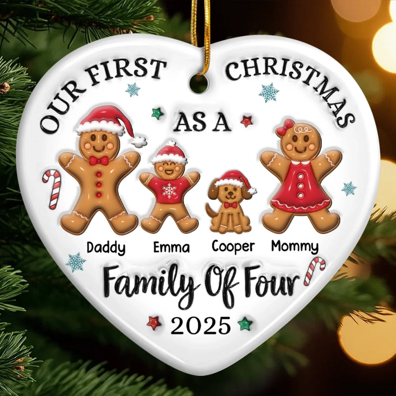 Custom First Christmas Ceramic Ornament - Personalized Christmas Birthday - Gifts For Mom, Dad, Brother, Sister, Kids - Gingerbread Hearts Warm The Home