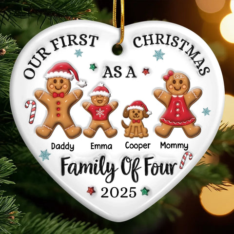 Custom - First Christmas Ceramic Ornament - Personalized Christmas Birthday - Gifts For Mom, Dad, Brother, Sister, Kids - Gingerbread Hearts Warm The Home