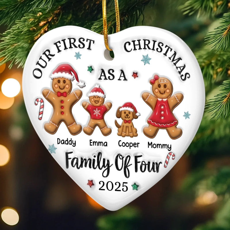 Custom First Christmas Ceramic Ornament - Personalized Christmas Birthday - Gifts For Mom, Dad, Brother, Sister, Kids - Gingerbread Hearts Warm The Home