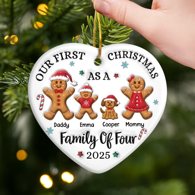 Custom First Christmas Ceramic Ornament - Personalized Christmas Birthday - Gifts For Mom, Dad, Brother, Sister, Kids - Gingerbread Hearts Warm The Home