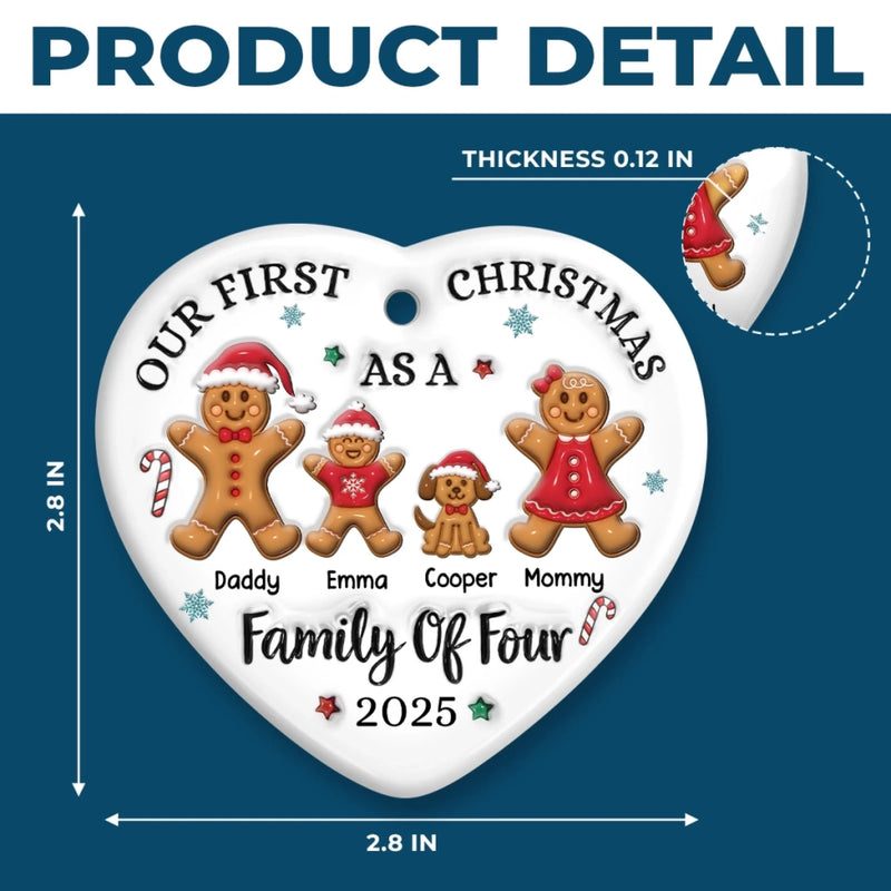 Custom First Christmas Ceramic Ornament - Personalized Christmas Birthday - Gifts For Mom, Dad, Brother, Sister, Kids - Gingerbread Hearts Warm The Home